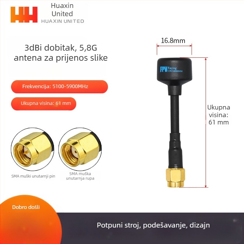 5,8 GHz FPV antena za video prijenos na UAV – visok dobitak, otporna na smetnje, omni‑smerna