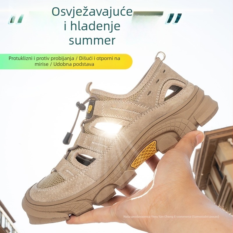 Muške zaštitne cipele za posao s čeličnom kapicom, prozračne ljeto, lagane, protuklizne, otporne na probijanje
