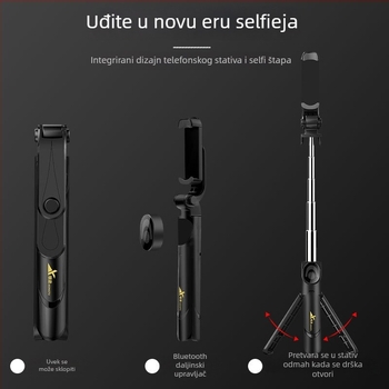 XT09 Selfie štapić s trostranim držačem za mobitel, nehrđajući čelik, Bluetooth, daljinski upravljač uključen, univerzalna kompatibilnost, horizontalno i vertikalno pozicioniranje