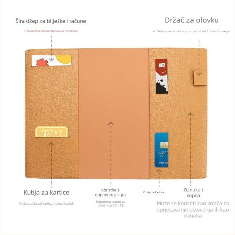Beležnica s imitacijskom kožom, žično povez, papir od drvene pulpe, 100 g/m², 100–200 stranica, mrežaste stranice