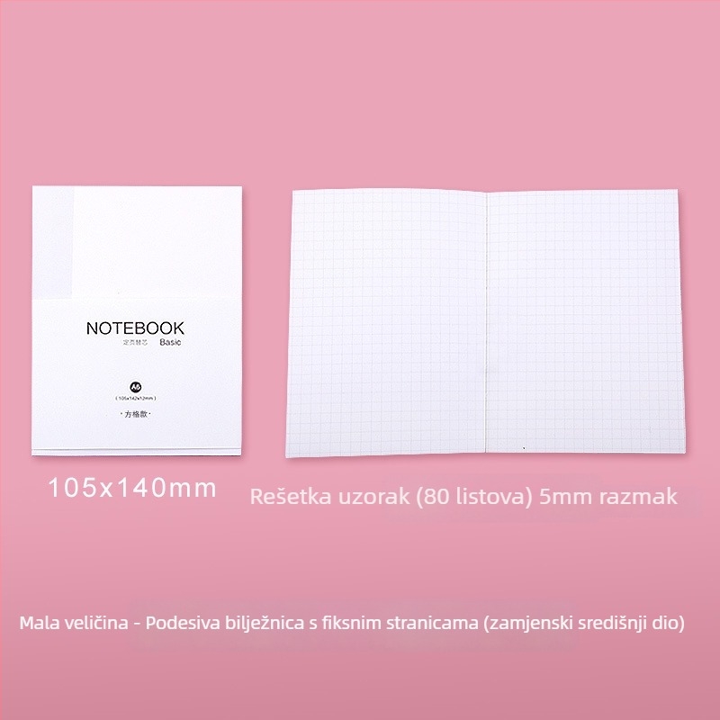 Beležnica s imitacijskom kožom, žično povez, papir od drvene pulpe, 100 g/m², 100–200 stranica, mrežaste stranice