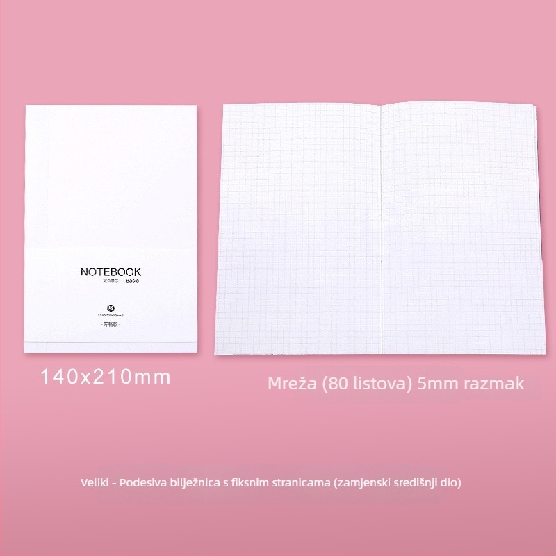 Beležnica s imitacijskom kožom, žično povez, papir od drvene pulpe, 100 g/m², 100–200 stranica, mrežaste stranice