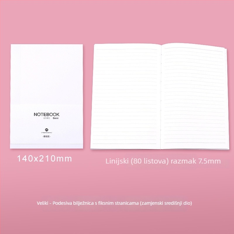 Beležnica s imitacijskom kožom, žično povez, papir od drvene pulpe, 100 g/m², 100–200 stranica, mrežaste stranice