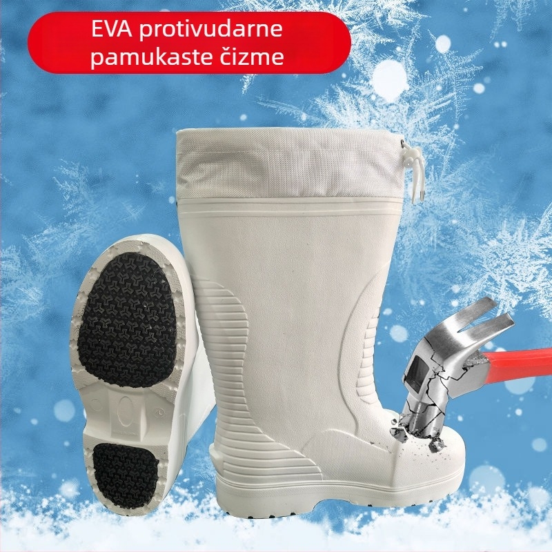 Čizme za kišu za skladištenje na hladnom — gornji EVA, đon TPR, visok vrat, pamuk podstava, protuklizne (Brand Yi jiabao; Gornji dio: EVA; Đon: TPR; Visina vrata: Visok; Podstava: Pamuk)