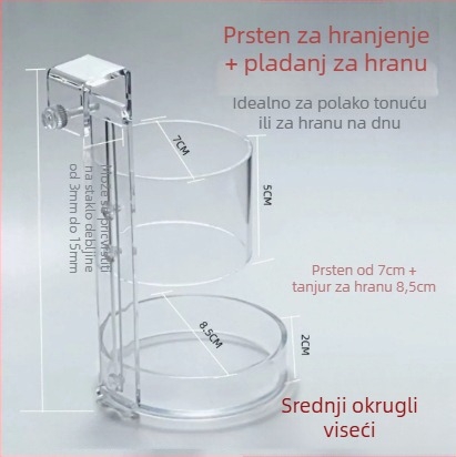 Automatska hranilica za akvarij s prozirnim plastičnim kućištem, krugom za hranjenje i potonućim dizajnom
