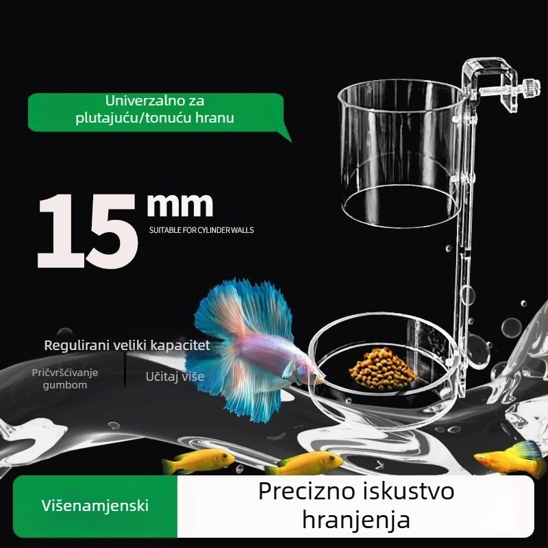 Automatska hranilica za akvarij s prozirnim plastičnim kućištem, krugom za hranjenje i potonućim dizajnom