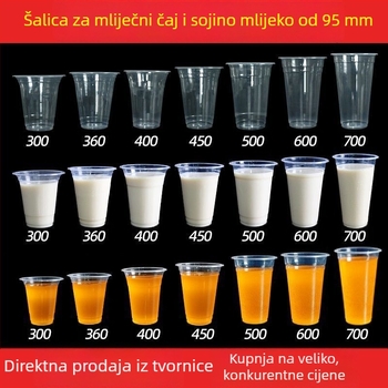 Jednokratna čaša za čaj s mlijekom i poklopcem, prozirna plastična čaša za napitke, 501–600 ml