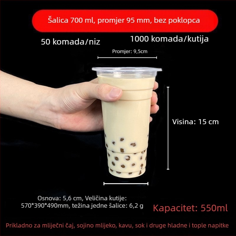 Jednokratna čaša za čaj s mlijekom i poklopcem, prozirna plastična čaša za napitke, 501–600 ml