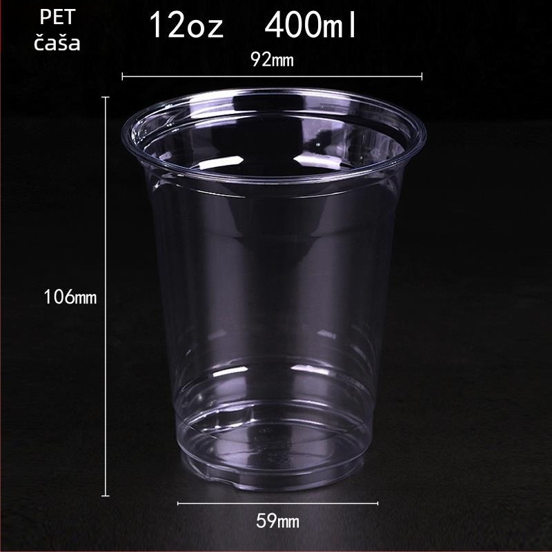 Jednokratna PET čaša, prilagodljiva fleksografskim tiskom, s poklopcem, mogućnost logotipa, za žele, jogurt, čaj s mlijekom i hladna pića