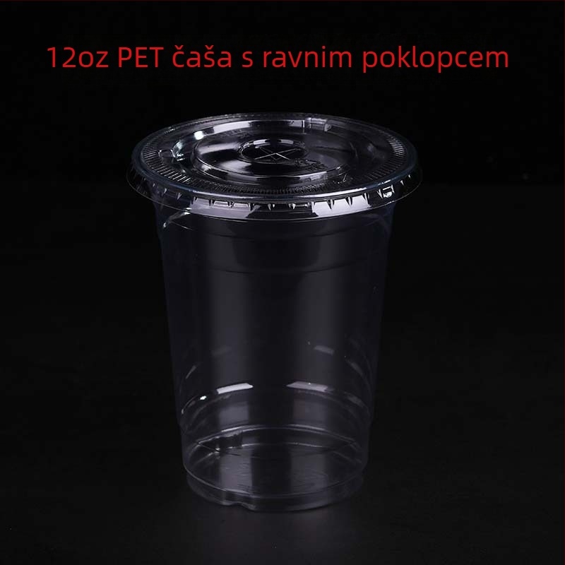 Jednokratna PET čaša, prilagodljiva fleksografskim tiskom, s poklopcem, mogućnost logotipa, za žele, jogurt, čaj s mlijekom i hladna pića