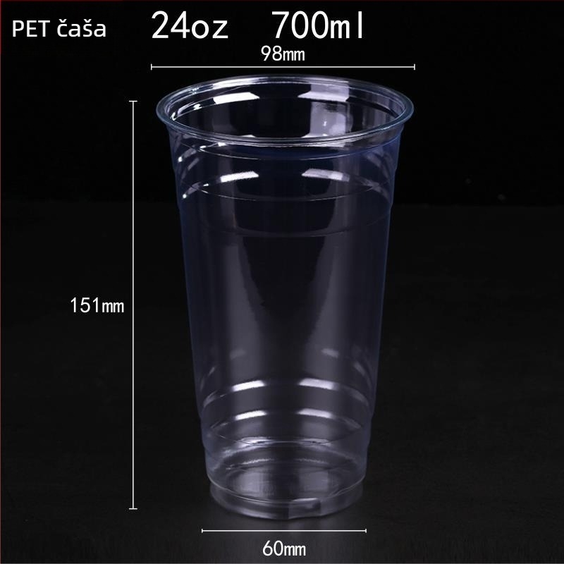 Jednokratna PET čaša, prilagodljiva fleksografskim tiskom, s poklopcem, mogućnost logotipa, za žele, jogurt, čaj s mlijekom i hladna pića