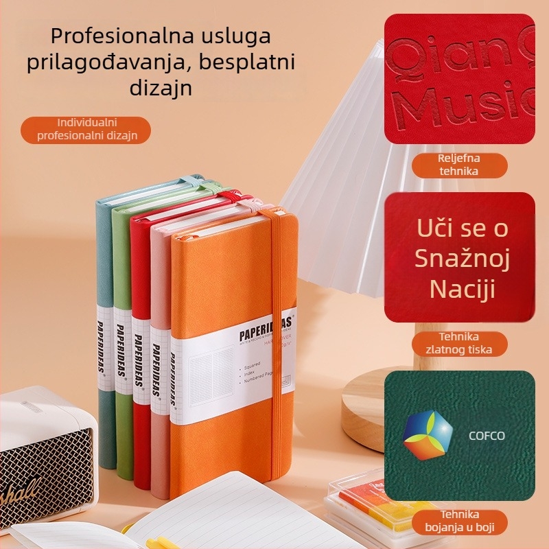PAPERIDEAS 48K Bilježnica za studente s kvadratnom mrežom, PU kožna korica, elastično zatvaranje, džepni format