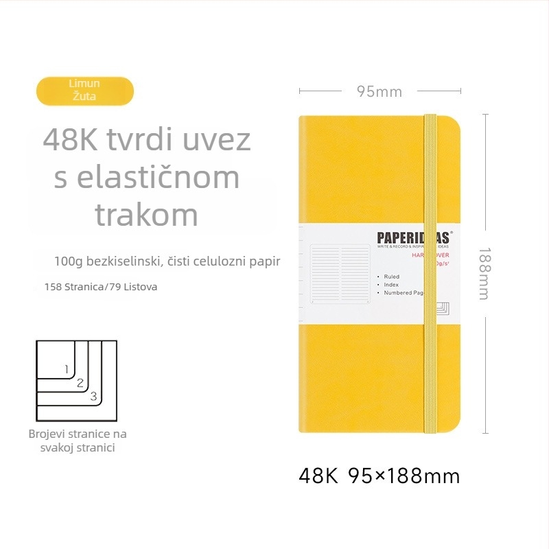 PAPERIDEAS 48K Bilježnica za studente s kvadratnom mrežom, PU kožna korica, elastično zatvaranje, džepni format
