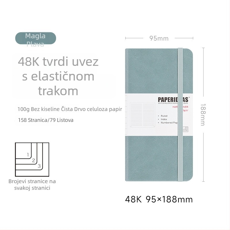 PAPERIDEAS 48K Bilježnica za studente s kvadratnom mrežom, PU kožna korica, elastično zatvaranje, džepni format