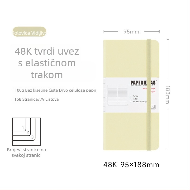 PAPERIDEAS 48K Bilježnica za studente s kvadratnom mrežom, PU kožna korica, elastično zatvaranje, džepni format