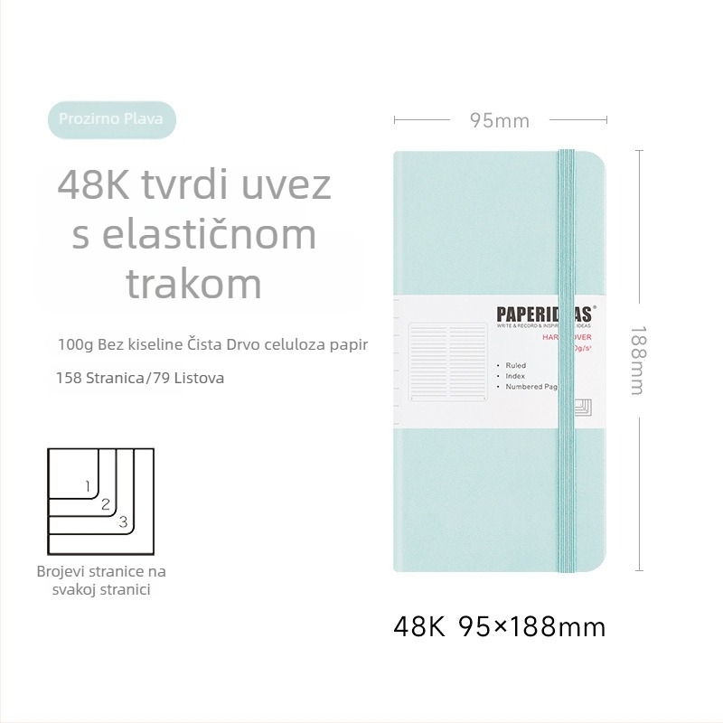 PAPERIDEAS 48K Bilježnica za studente s kvadratnom mrežom, PU kožna korica, elastično zatvaranje, džepni format