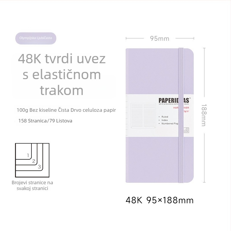 PAPERIDEAS 48K Bilježnica za studente s kvadratnom mrežom, PU kožna korica, elastično zatvaranje, džepni format
