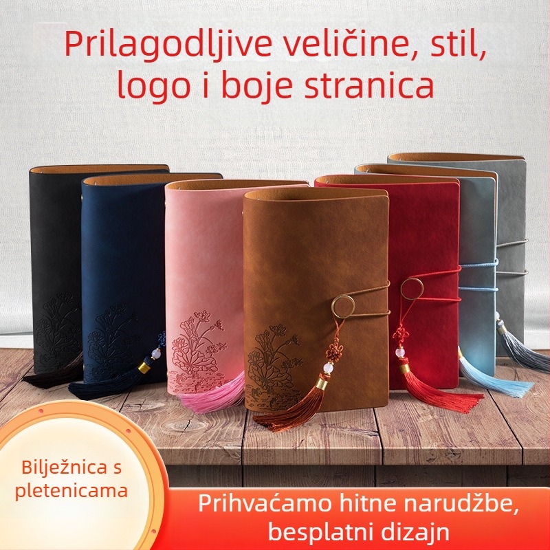 Baibo bilježnica – kožni omot od umjetne kože, vezanje s odvajanjem listova, šumski papir, veličina 17×10,5 cm, kreativni stil