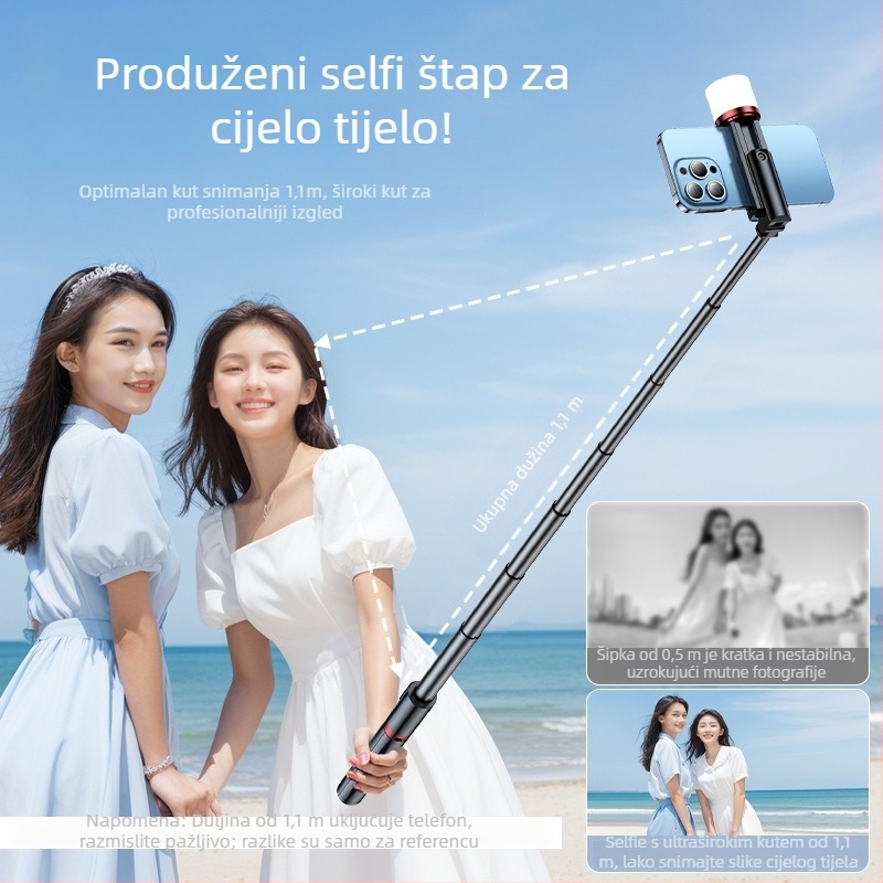 Selfie štap s integriranim podnim stalkom i rasvjetom za snimanje — Marka Crenov/Kerunle; Bluetooth; daljinsko upravljanje; prilagodba