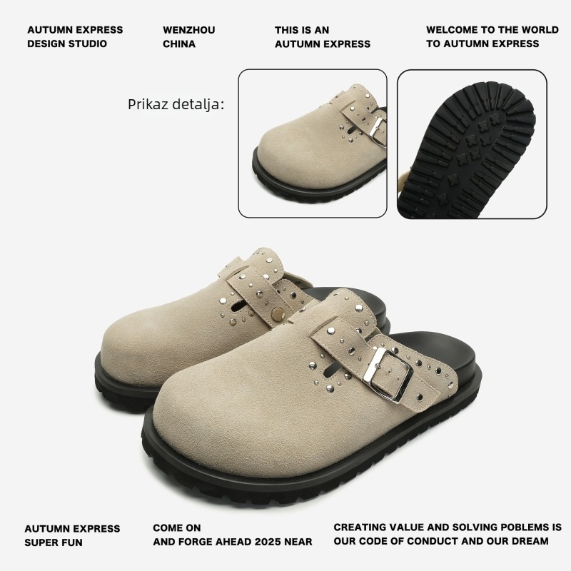 Muški loafers od nubuk kože s čavlima, bez pertli, debela platforma za povećanje visine (Gornji materijal: nubuk; Đon: EVA; Zatvaranje: slip-on; Obrada: nubuk; Sezona: Ljeto 2025)