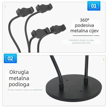 Stolni stalak za livestream s više telefona, anti-vibracijski, aluminijska legura, za opću upotrebu, vanjsku upotrebu, selfie i uživo