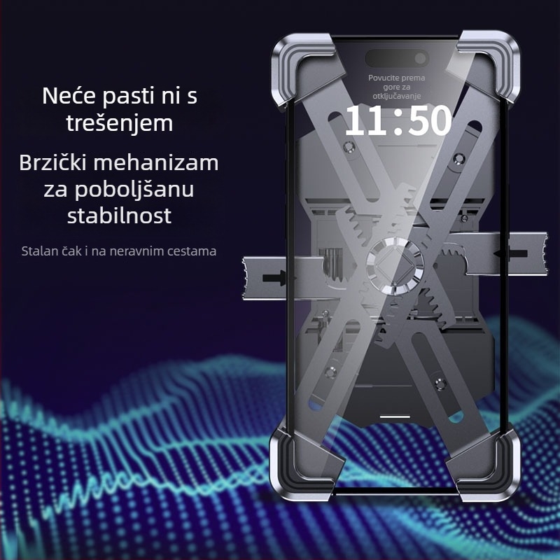 Univerzalni nosač za telefon za električni skuter, motocikl i bicikl — antišok držanje s četverozupčanim zahvatom, plastično kućište