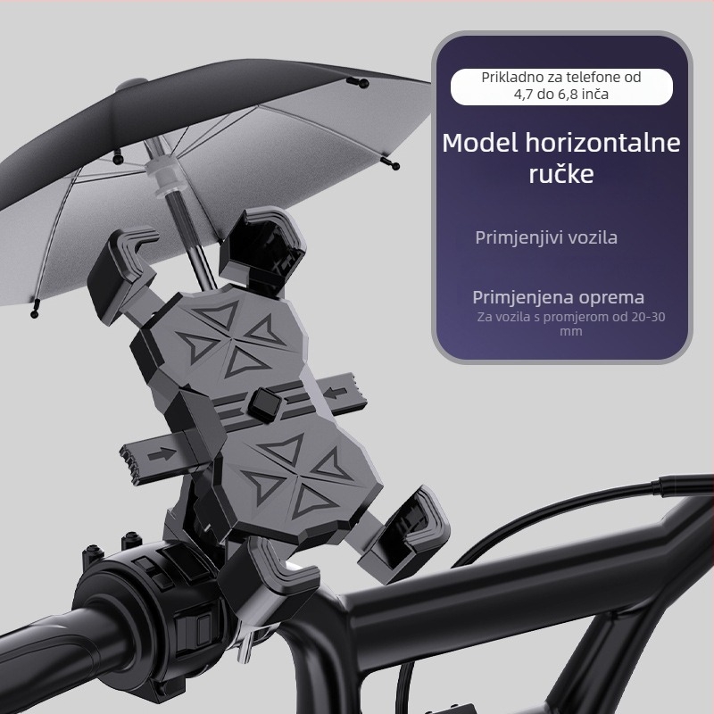 Univerzalni nosač za telefon za električni skuter, motocikl i bicikl — antišok držanje s četverozupčanim zahvatom, plastično kućište