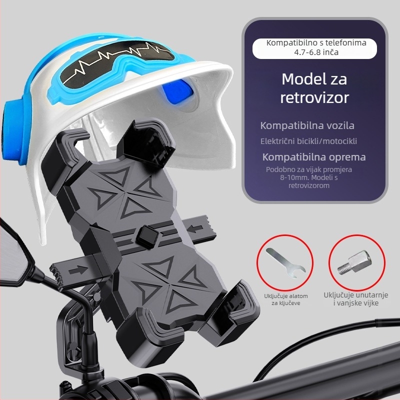 Univerzalni nosač za telefon za električni skuter, motocikl i bicikl — antišok držanje s četverozupčanim zahvatom, plastično kućište