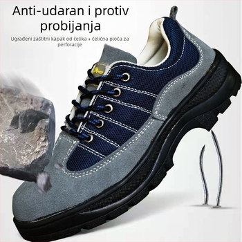 Muške sigurnosne cipele s čeličnim prstom, protiv klizanja, protiv probijanja, gornji dio od prave kože, lagane, prozračné za sve sezone