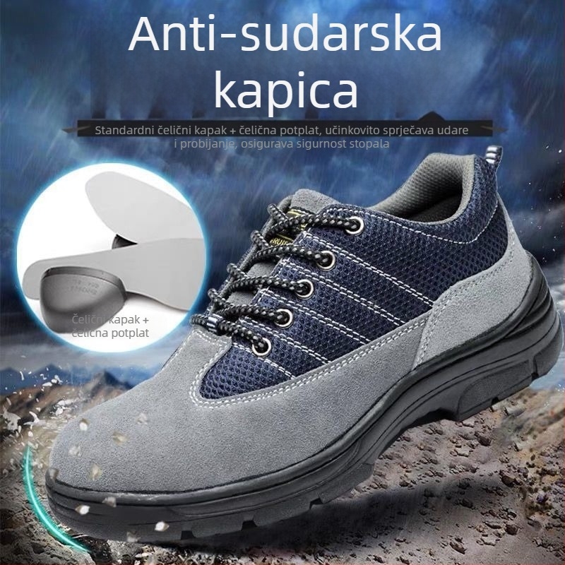 Muške sigurnosne cipele s čeličnim prstom, protiv klizanja, protiv probijanja, gornji dio od prave kože, lagane, prozračné za sve sezone