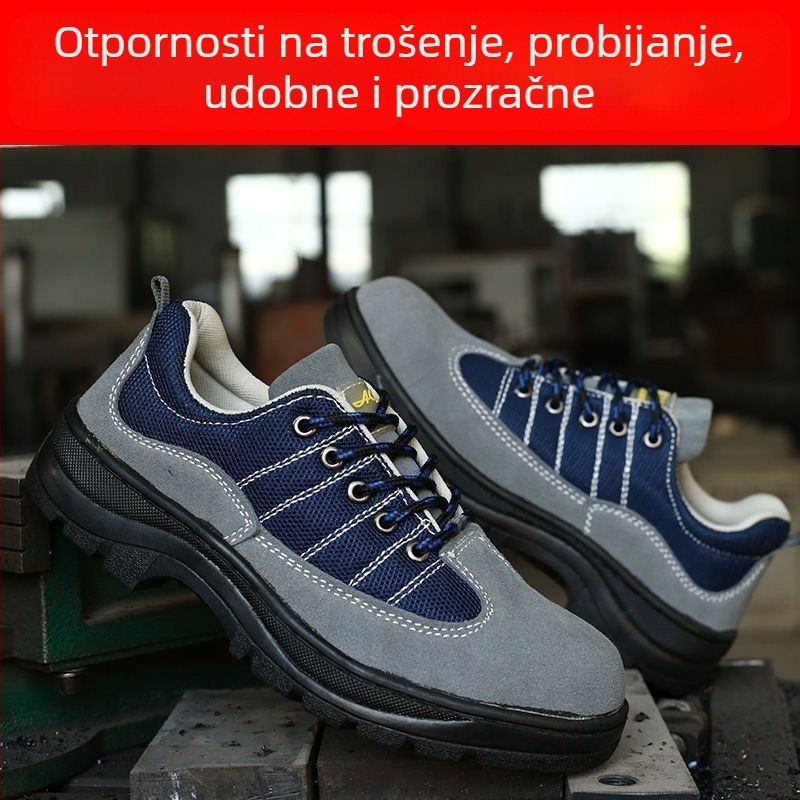Muške sigurnosne cipele s čeličnim prstom, protiv klizanja, protiv probijanja, gornji dio od prave kože, lagane, prozračné za sve sezone
