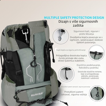 Torba za pse za aktivnosti na otvorenom i putovanja, prozračna s prednjom torbom i dvostrukim kaiševima (Materijal: Oxford platno; Kapacitet: 56–75 L; Uzorak: slova; Proizvodni broj: 13126XYW)