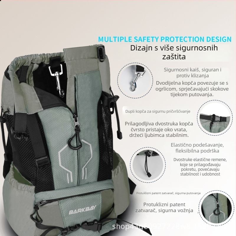 Torba za pse za aktivnosti na otvorenom i putovanja, prozračna s prednjom torbom i dvostrukim kaiševima (Materijal: Oxford platno; Kapacitet: 56–75 L; Uzorak: slova; Proizvodni broj: 13126XYW)