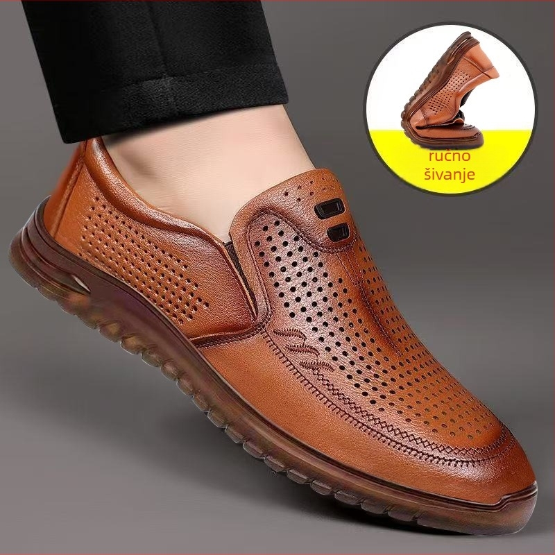 Muški slip-on loaferi, prozračni gornji dio od umjetne kože, potplat od teleće tetive, okrugli vrh, plitka peta
