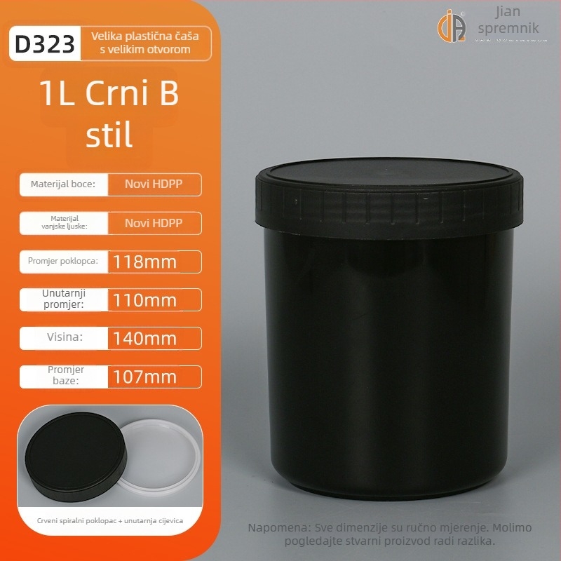 1L plastični spremnik za mastilo s unutarnjim brtvlom i vanjskim poklopcem, prilagođena obrada, otisak logotipa