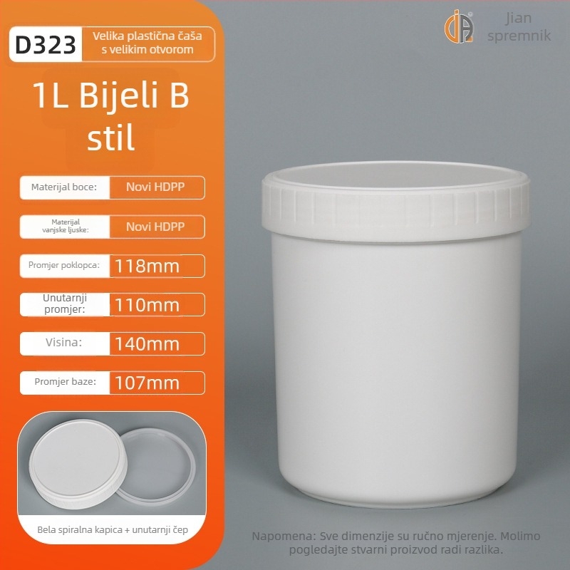 1L plastični spremnik za mastilo s unutarnjim brtvlom i vanjskim poklopcem, prilagođena obrada, otisak logotipa