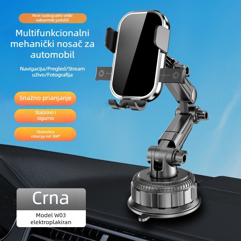 Auto držač za telefon u automobilu s vakuumskom čašicama za ploču instrumenata — univerzalna kompatibilnost, minimalistički stil, snaga 5W