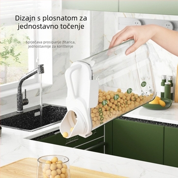 Plastična četvrtasta posuda za skladištenje riže i žitarica, zatvorena, zaštićena od insekata i vlage.
