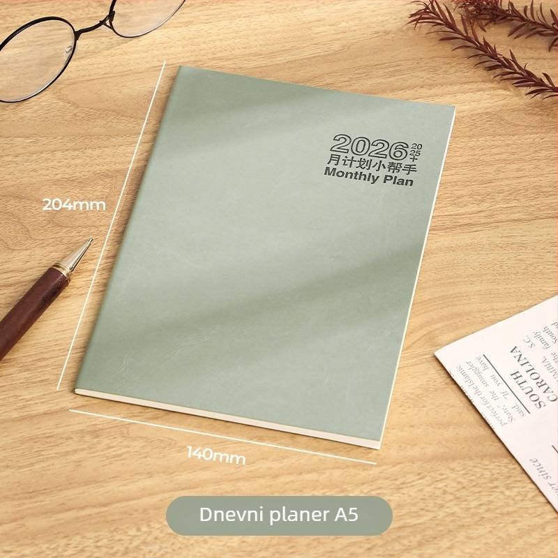 Bilježnica s nitnim povezom, Dowling papir 80 g, 50–100 stranica, minimalistički radni dnevnik s mjesečnim kalendarom i planerom