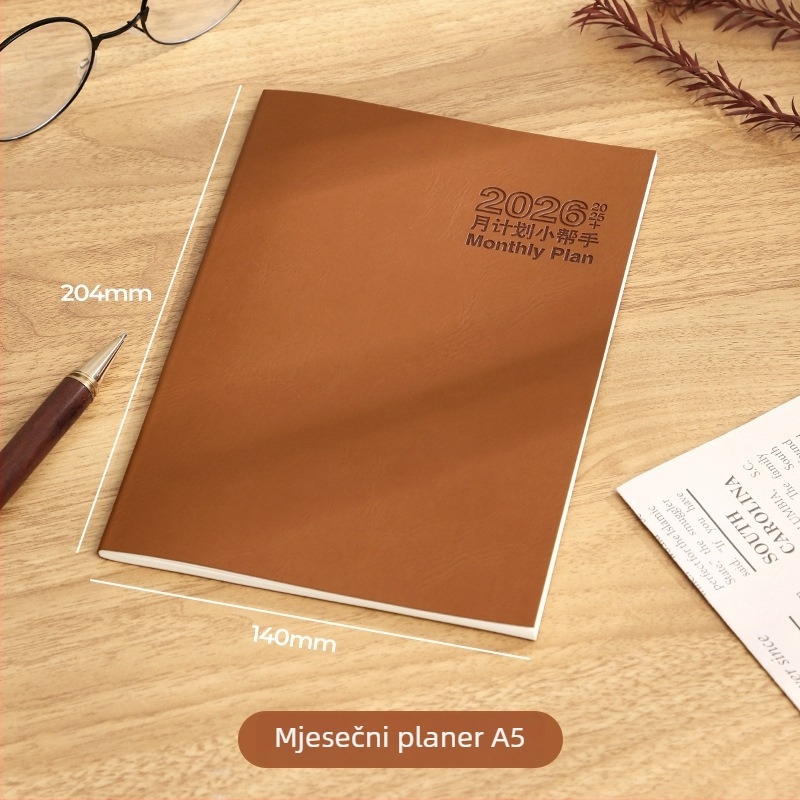 Bilježnica s nitnim povezom, Dowling papir 80 g, 50–100 stranica, minimalistički radni dnevnik s mjesečnim kalendarom i planerom