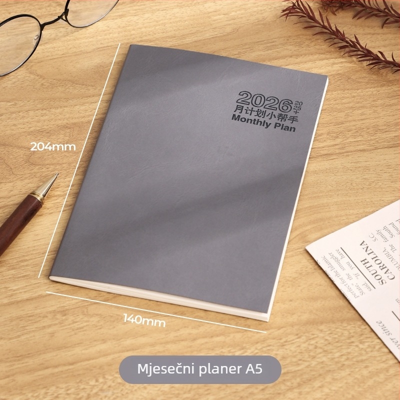 Bilježnica s nitnim povezom, Dowling papir 80 g, 50–100 stranica, minimalistički radni dnevnik s mjesečnim kalendarom i planerom