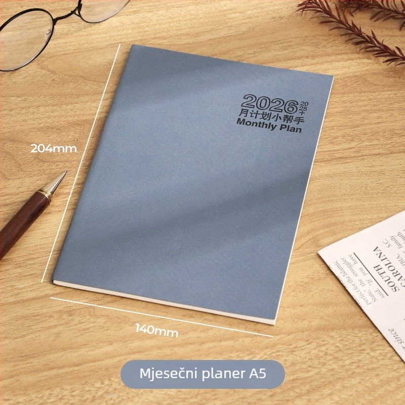 Bilježnica s nitnim povezom, Dowling papir 80 g, 50–100 stranica, minimalistički radni dnevnik s mjesečnim kalendarom i planerom