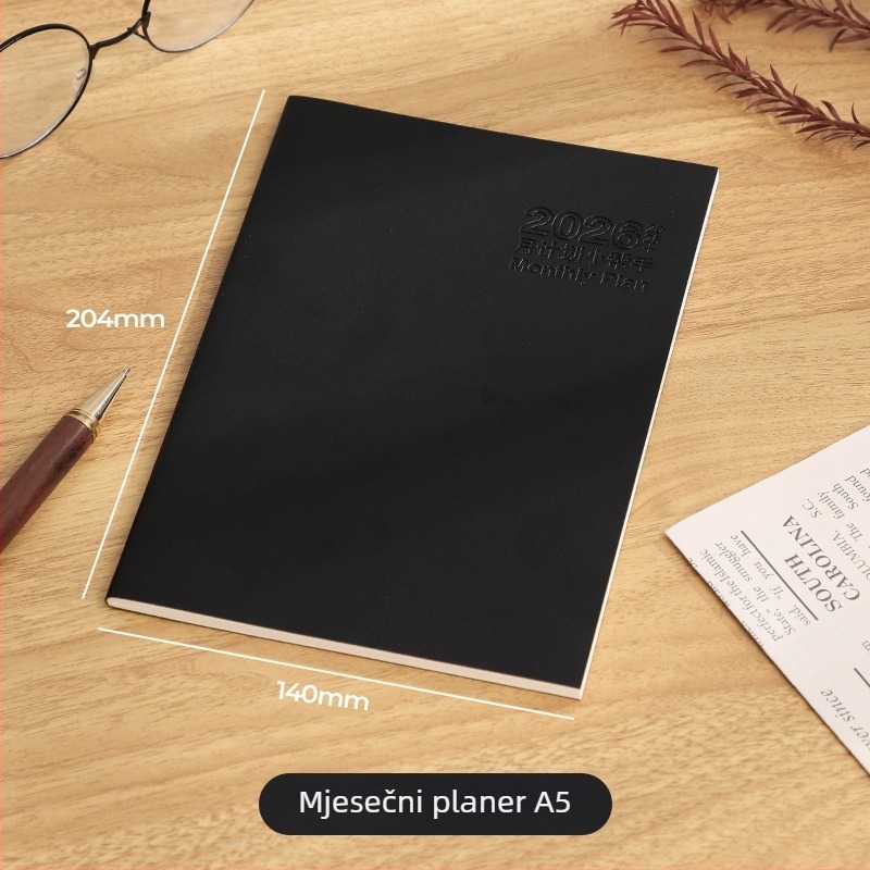 Bilježnica s nitnim povezom, Dowling papir 80 g, 50–100 stranica, minimalistički radni dnevnik s mjesečnim kalendarom i planerom