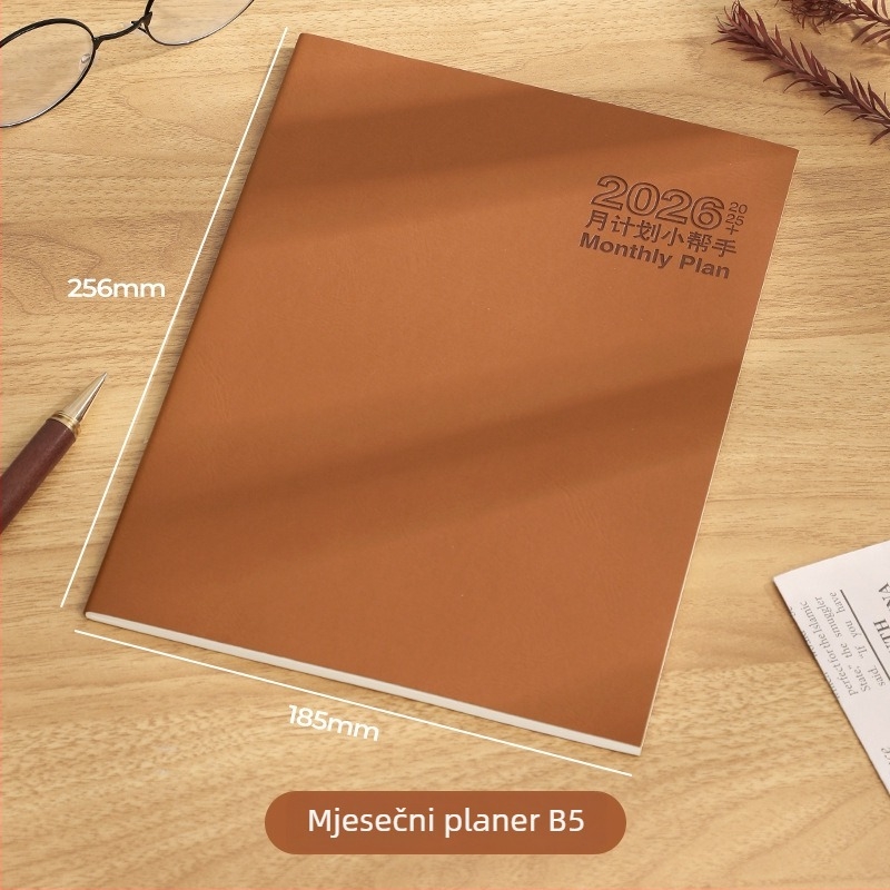 Bilježnica s nitnim povezom, Dowling papir 80 g, 50–100 stranica, minimalistički radni dnevnik s mjesečnim kalendarom i planerom