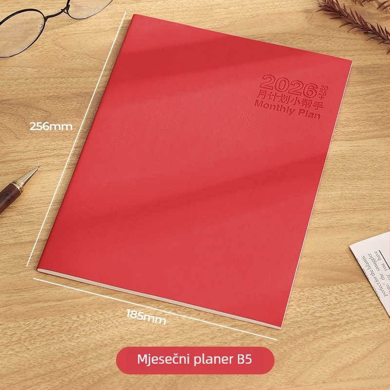 Bilježnica s nitnim povezom, Dowling papir 80 g, 50–100 stranica, minimalistički radni dnevnik s mjesečnim kalendarom i planerom