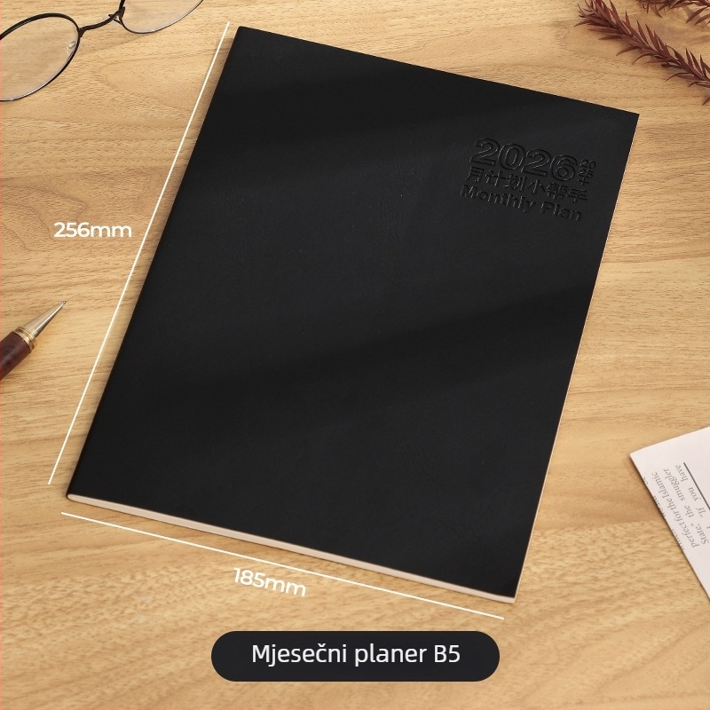 Bilježnica s nitnim povezom, Dowling papir 80 g, 50–100 stranica, minimalistički radni dnevnik s mjesečnim kalendarom i planerom