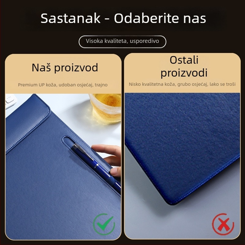 Xianbo A4 kožna konferencijska mapa s magnetskim zatvaračem i čvrstim klipom, 256×338 mm