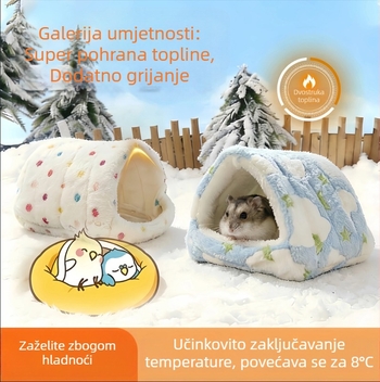 Hamster gnijezdo od pamuka — zimsko toplo, trokutasti oblik, prirodni stil, pogodna za unutarnju upotrebu.