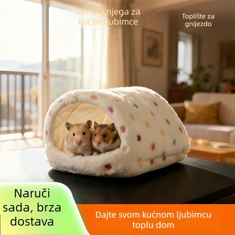 Hamster gnijezdo od pamuka — zimsko toplo, trokutasti oblik, prirodni stil, pogodna za unutarnju upotrebu.