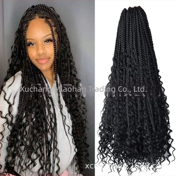 Crochet wig s trostrukom pletenicom - boemski stil, sintetičko vlakno, za žene